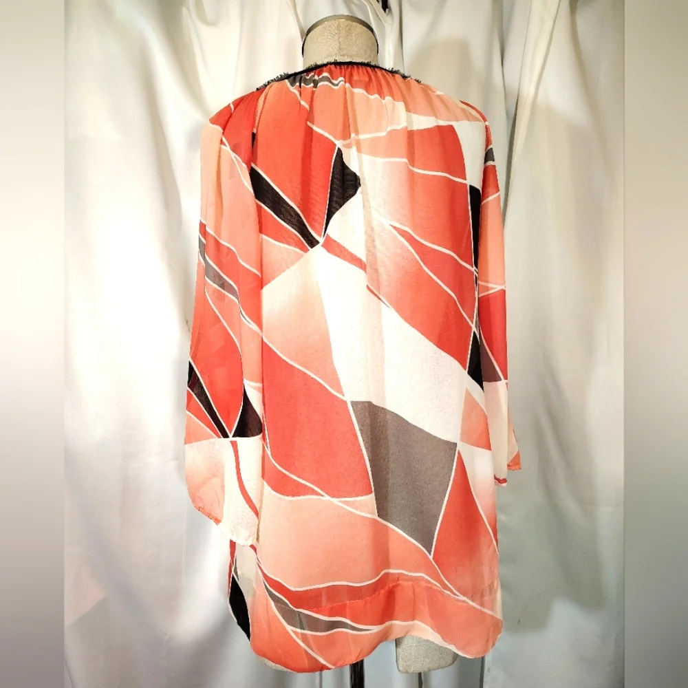 Banana Republic Silk Blouse,Women Triangled Orange/White/Gray/Black,3/4 Sleeve,S - Picture 6 of 10